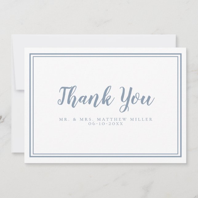 Minimalist Simple Wedding Rustic Dusty Blue  Thank You Card (Front)