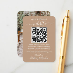 Minimalist Simple Wedding Website Photo QR Taupe Enclosure Card