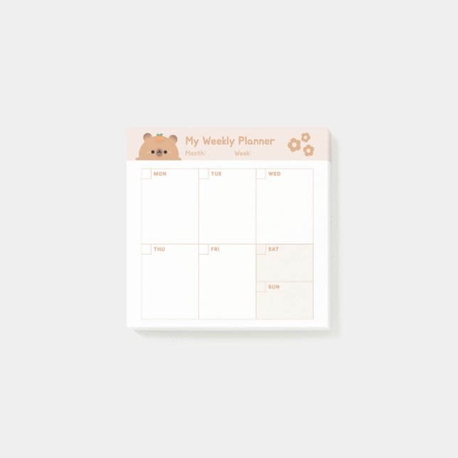 Minimalist Simple Weekly Planner Calendar Post-it Notes (Front)