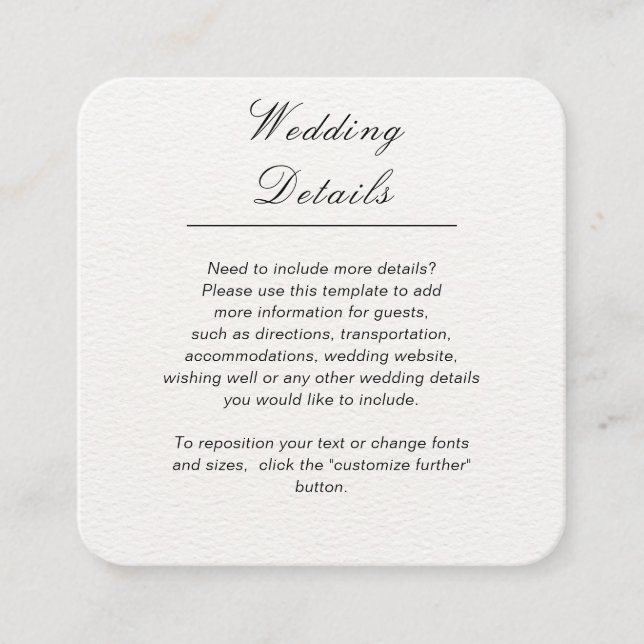 Minimalist simple white customisable wedding enclosure card (Front)