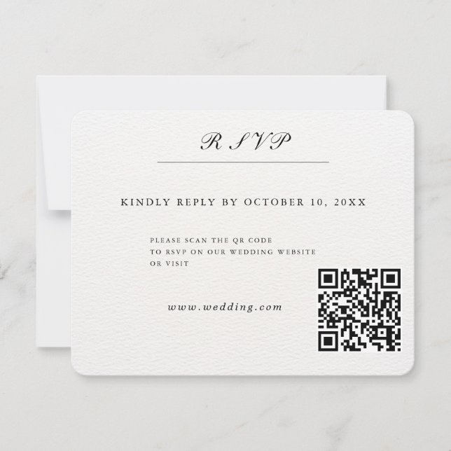 Minimalist simple white customizable wedding RSVP card (Front)