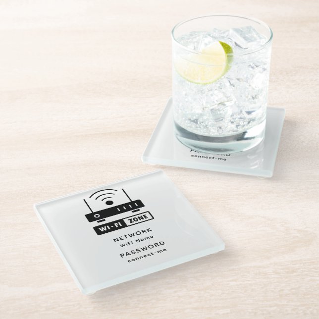 Minimalist Simple Wifi Zone Password  Glass Coaster (Angled)