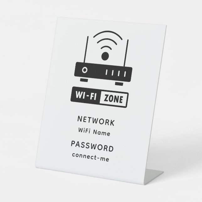Minimalist Simple Wifi Zone Password  Pedestal Sign (Front)