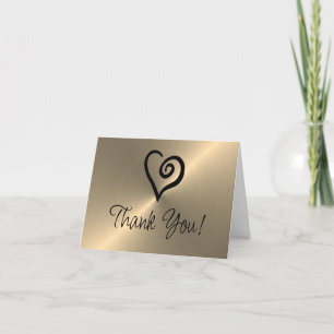 Minimalist Single Heart Spiral on Faux Metallic Thank You Card