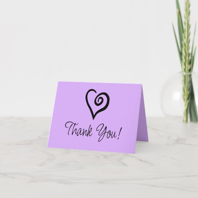 Minimalist Single Heart Spiral on Pastel Purple Thank You Card (Front)