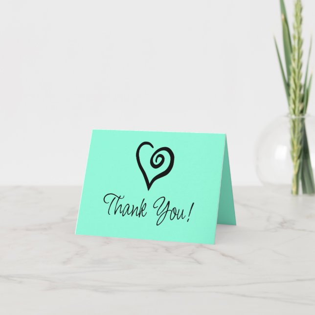 Minimalist Single Heart Spiral on Pastel Teal Thank You Card (Front)