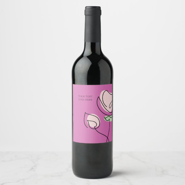 Minimalist Single Line Art Botanical Customisable  Wine Label (Front)
