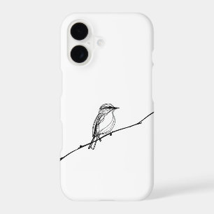 Minimalist Single Line Drawing of a Bird on a Bran