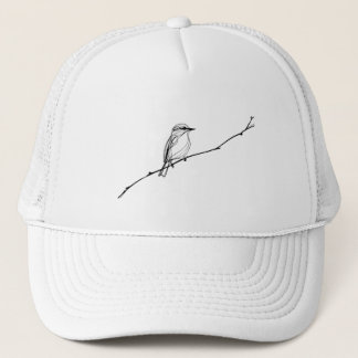 Minimalist Single Line Drawing of a Bird on a Bran Trucker Hat