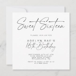 Minimalist Sixteenth Birthday Invitation