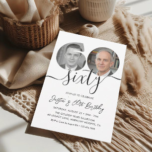 Minimalist Sixty Black White 60th Birthday Party Invitation