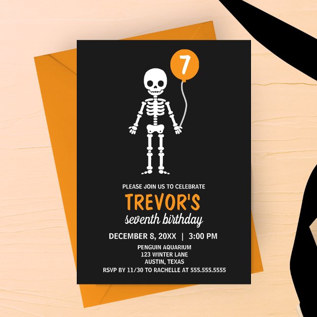 Minimalist Skeleton Balloon Birthday Invitation (Creator Uploaded)