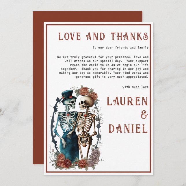 Minimalist Skeleton Couple Thank You Card (Front/Back)