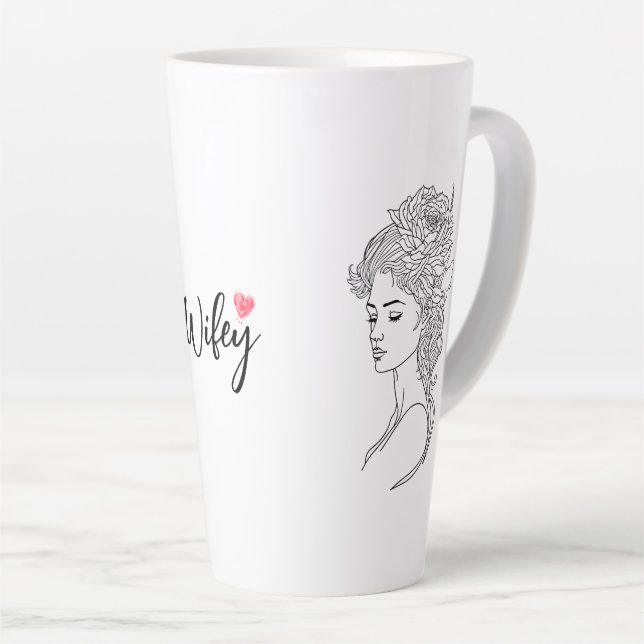 Minimalist Sketch Face Portrait Line Art Drawing Latte Mug (Right Angle)