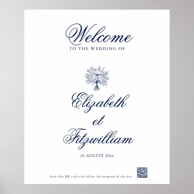 Minimalist Sketched Bridal Bouquet Welcome Poster (Front)