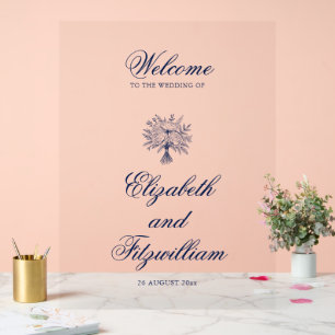 Minimalist Sketched Wedding Bridal Bouquet Acrylic Sign