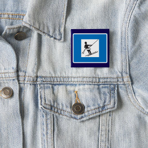Minimalist Ski Lift Symbol With Blue Border 15 Cm Square Badge