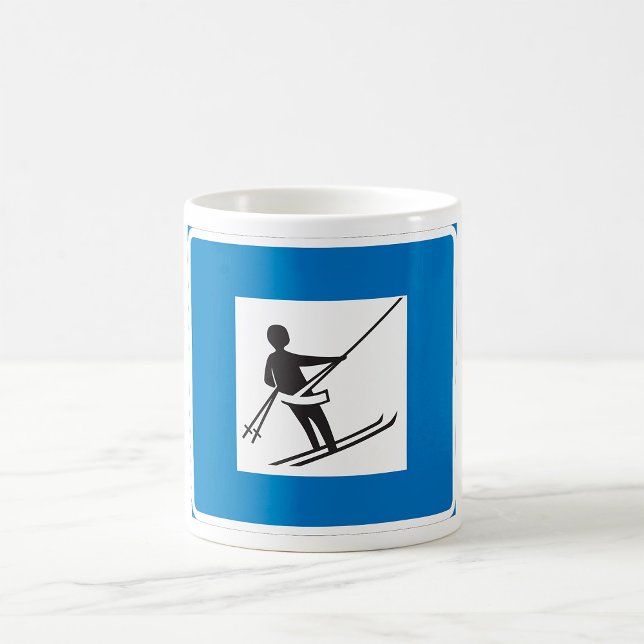 Minimalist Ski Lift Symbol With Blue Border Coffee Mug (Creator Uploaded)