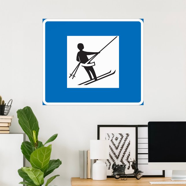 Minimalist Ski Lift Symbol With Blue Border Poster (Creator Uploaded)