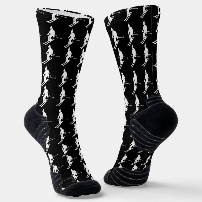 Minimalist Skiers Winter Pattern Black Socks (Angled)