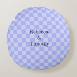 Minimalist Sky Blue Pattern Custom Text Round Cushion