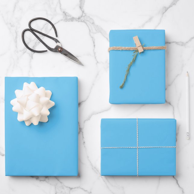 Minimalist sky blue solid plain modern elegant wrapping paper sheet (Front)