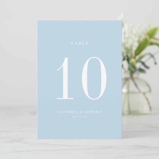 Minimalist Sky Blue Wedding Table Number Card (Standing Front)