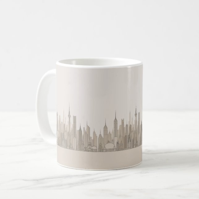 Minimalist skyline single line art style coffee mug (Front Left)