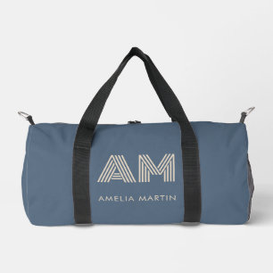 Minimalist Slate Blue and Sand Beige Monogram Duffle Bag