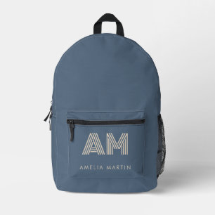 Minimalist Slate Blue Monogram Printed Backpack