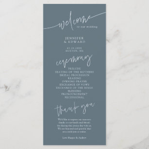 Minimalist Slate Blue Wedding Ceremony Program