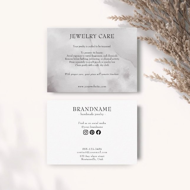 Minimalist Slate Gray Watercolor Jewelry Care Card (Creator Uploaded)
