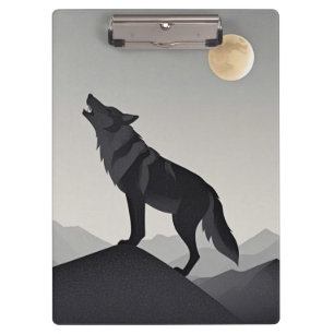 Minimalist Sleek wolf silhouette howling Clipboard