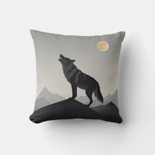 Minimalist Sleek wolf silhouette howling  Cushion