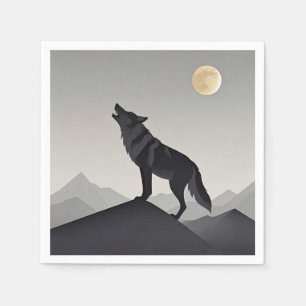 Minimalist Sleek wolf silhouette howling  Napkin