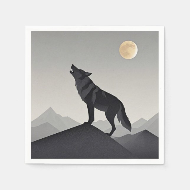 Minimalist Sleek wolf silhouette howling  Napkin (Front)