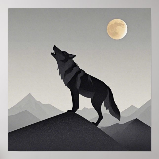 Minimalist Sleek wolf silhouette howling  Poster (Front)