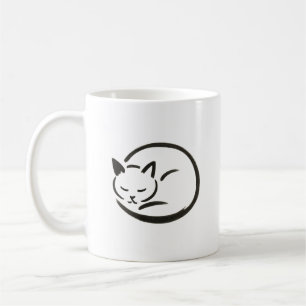 Minimalist Sleeping Cat – Ink Brush Coffee Mug