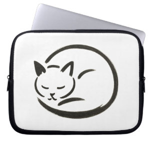 Minimalist Sleeping Cat – Ink Brush Design on Laptop Sleeve