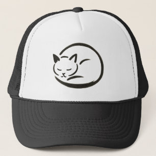 Minimalist Sleeping Cat – Ink Brush Design on Trucker Hat