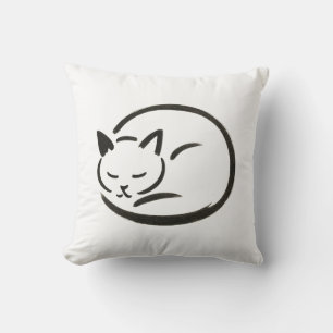 Minimalist Sleeping Cat – Ink Brush on Cushion