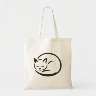 Minimalist Sleeping Cat – Ink Brush Tote Bag