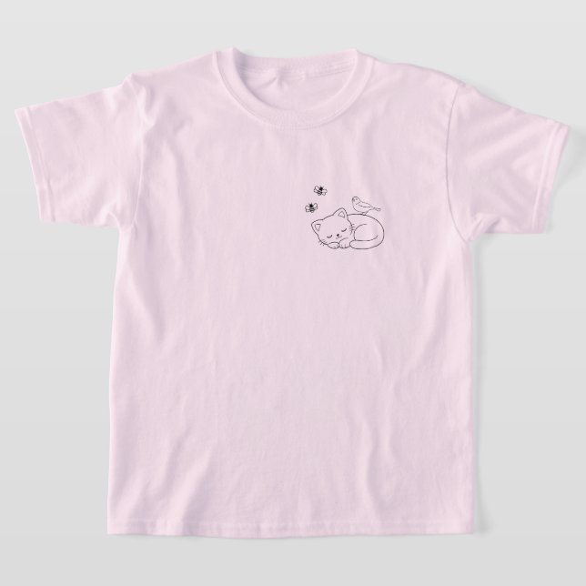 Minimalist Sleeping Cat Kid's T-Shirt (Laydown)