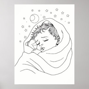 Minimalist Sleeping Child Line Art Poster