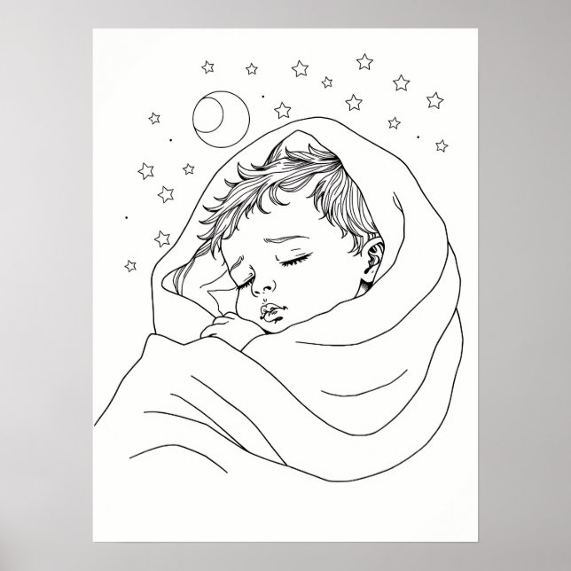Minimalist Sleeping Child Line Art Poster (Front)