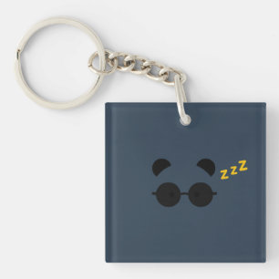 Minimalist Sleeping Panda Sunglasses Typography Key Ring