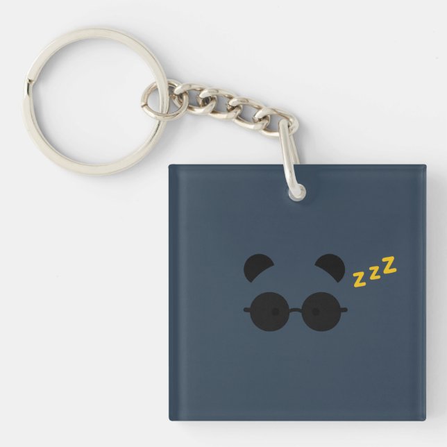 Minimalist Sleeping Panda Sunglasses Typography Key Ring (Front)