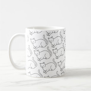 Minimalist Sleepy Cat Pattern Mug   Hand-Drawn Cer
