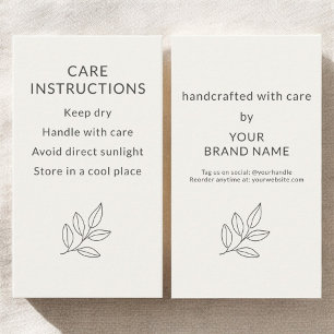 Minimalist Small Business Care Instructions Card