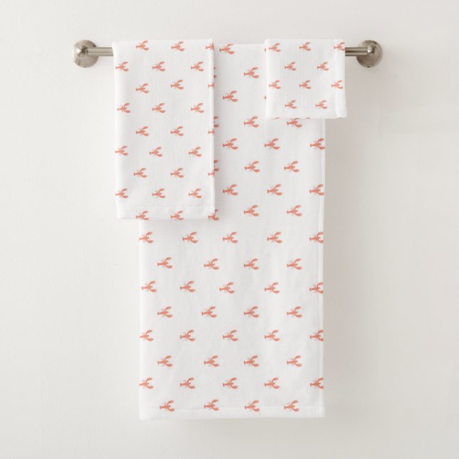 Minimalist Small Red Lobster Pattern Bath Towel Set (Insitu)
